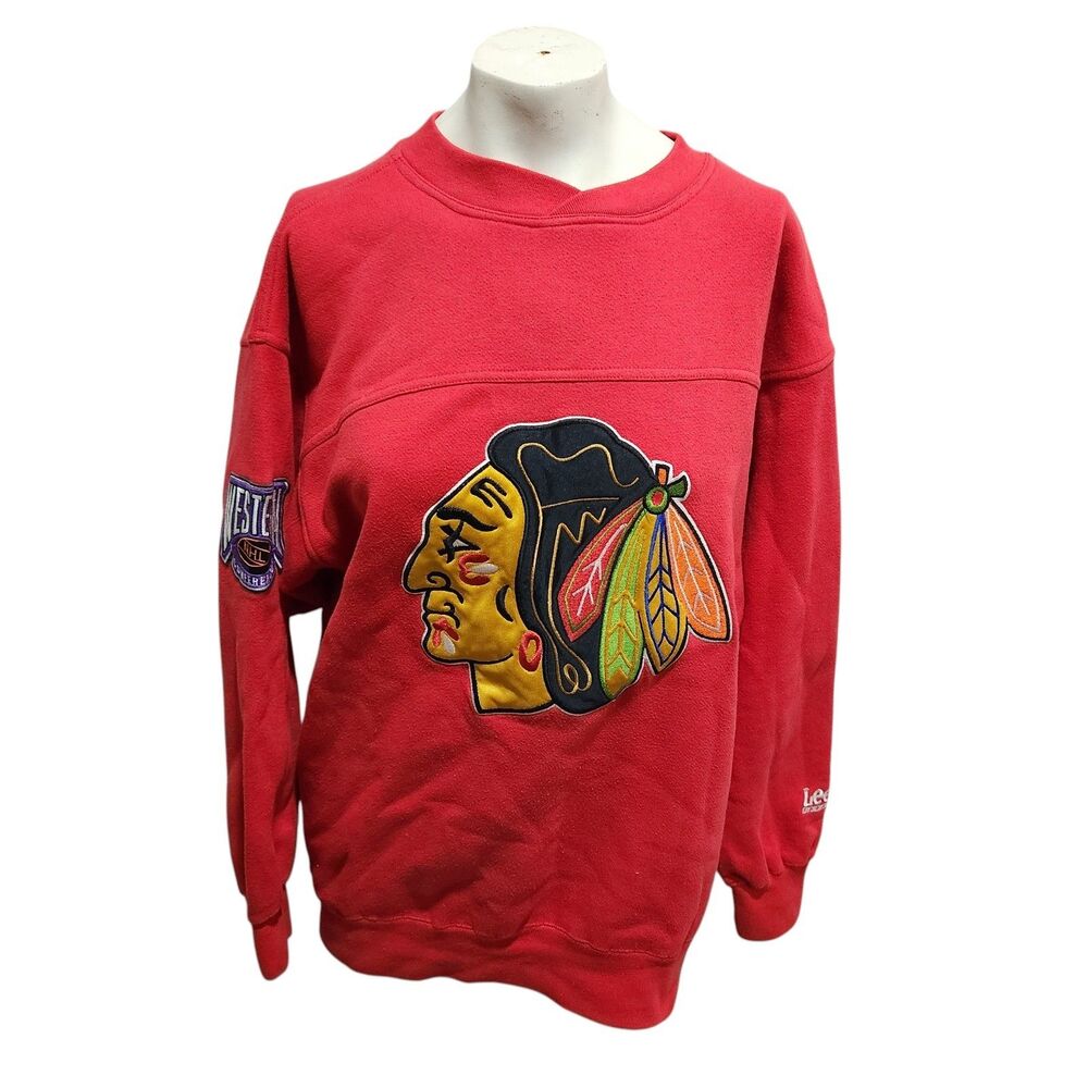 Vintage Chicago Blackhawks Lee Sport Sweatshirt Red NHL Western XL